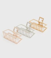 New Look 3 Pack Rose Gold Silver and Gold Rectangle Mini Bulldog Claw Clips